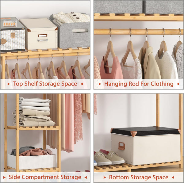 Bamboo Freestanding Garment Rack with Shelves