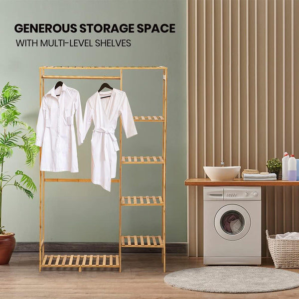 Bamboo Freestanding Garment Rack with Shelves