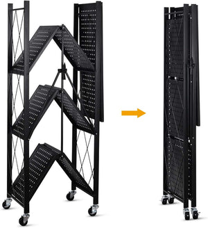 Foldable 4-Tier Metal Utility Shelf with Wheels